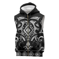 Black Ngaru Taniko With Aotearoa Maori Tattoo Sleeveless Zip Hoodie - Polynesian Pride