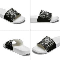 Black Ngaru Taniko With Aotearoa Maori Tattoo Slide Sandals - Polynesian Pride