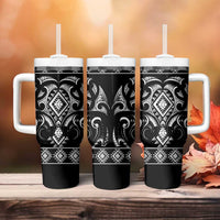Black Ngaru Taniko With Aotearoa Maori Tattoo Tumbler With Handle