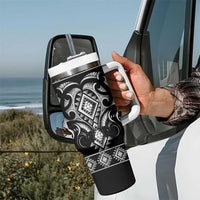 Black Ngaru Taniko With Aotearoa Maori Tattoo Tumbler With Handle