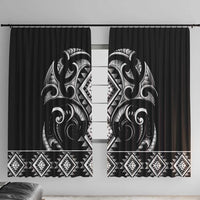 Black Ngaru Taniko With Aotearoa Maori Tattoo Window Curtain
