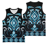 Blue Ngaru Taniko With Aotearoa Maori Tattoo Basketball Jersey LT14 - Polynesian Pride