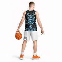 Blue Ngaru Taniko With Aotearoa Maori Tattoo Basketball Jersey LT14 - Polynesian Pride
