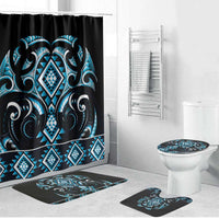 Blue Ngaru Taniko With Aotearoa Maori Tattoo Bathroom Set - Polynesian Pride