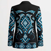 Blue Ngaru Taniko With Aotearoa Maori Tattoo Blazer - Polynesian Pride