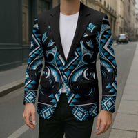 Blue Ngaru Taniko With Aotearoa Maori Tattoo Blazer - Polynesian Pride