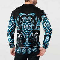 Blue Ngaru Taniko With Aotearoa Maori Tattoo Button Sweatshirt LT14 - Polynesian Pride