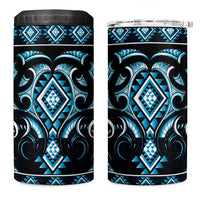 Blue Ngaru Taniko With Aotearoa Maori Tattoo 4 in 1 Can Cooler Tumbler