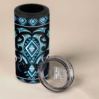 Blue Ngaru Taniko With Aotearoa Maori Tattoo 4 in 1 Can Cooler Tumbler