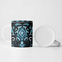Blue Ngaru Taniko With Aotearoa Maori Tattoo Ceramic Mug - Polynesian Pride