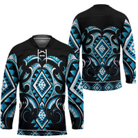 Blue Ngaru Taniko With Aotearoa Maori Tattoo Hockey Jersey - Polynesian Pride