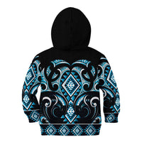 Blue Ngaru Taniko With Aotearoa Maori Tattoo Kid Hoodie