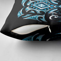 Blue Ngaru Taniko With Aotearoa Maori Tattoo Pillow Cover - Polynesian Pride