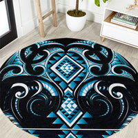 Blue Ngaru Taniko With Aotearoa Maori Tattoo Round Carpet