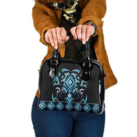 Blue Ngaru Taniko With Aotearoa Maori Tattoo Shoulder Handbag