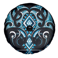 Blue Ngaru Taniko With Aotearoa Maori Tattoo Spare Tire Cover