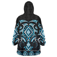 Blue Ngaru Taniko With Aotearoa Maori Tattoo Wearable Blanket Hoodie