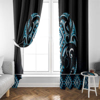Blue Ngaru Taniko With Aotearoa Maori Tattoo Window Curtain