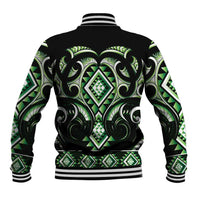 Green Ngaru Taniko With Aotearoa Maori Tattoo Baseball Jacket