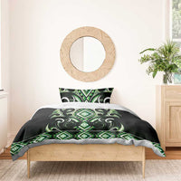 Green Ngaru Taniko With Aotearoa Maori Tattoo Bedding Set