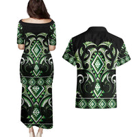 Green Ngaru Taniko With Aotearoa Maori Tattoo Couples Matching Puletasi and Hawaiian Shirt