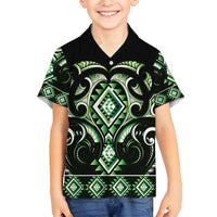 Green Ngaru Taniko With Aotearoa Maori Tattoo Family Matching Long Sleeve Bodycon Dress and Hawaiian Shirt LT14 Son's Shirt Green - Polynesian Pride