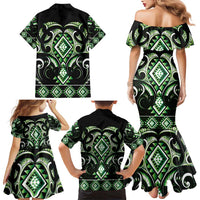 Green Ngaru Taniko With Aotearoa Maori Tattoo Family Matching Mermaid Dress and Hawaiian Shirt LT14 - Polynesian Pride