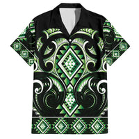 Green Ngaru Taniko With Aotearoa Maori Tattoo Family Matching Off Shoulder Maxi Dress and Hawaiian Shirt