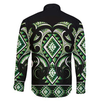 Green Ngaru Taniko With Aotearoa Maori Tattoo Family Matching Short Sleeve Bodycon Dress and Hawaiian Shirt LT14 - Polynesian Pride