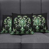 Green Ngaru Taniko With Aotearoa Maori Tattoo Pillow Cover - Polynesian Pride