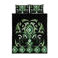 Green Ngaru Taniko With Aotearoa Maori Tattoo Quilt Bed Set