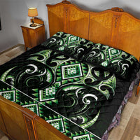 Green Ngaru Taniko With Aotearoa Maori Tattoo Quilt Bed Set