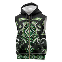 Green Ngaru Taniko With Aotearoa Maori Tattoo Sleeveless Zip Hoodie LT14 Green - Polynesian Pride