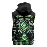 Green Ngaru Taniko With Aotearoa Maori Tattoo Sleeveless Zip Hoodie LT14 - Polynesian Pride