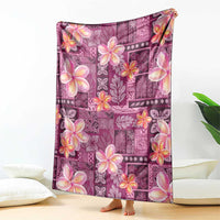 Pink Hawaii Plumeria With Tropical Flowers Motifs Blanket