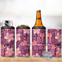 Pink Hawaii Plumeria With Tropical Flowers Motifs 4 in 1 Can Cooler Tumbler