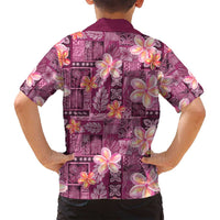 Pink Hawaii Plumeria With Tropical Flowers Motifs Family Matching Long Sleeve Bodycon Dress and Hawaiian Shirt LT14 - Polynesian Pride