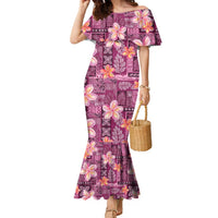 Pink Hawaii Plumeria With Tropical Flowers Motifs Family Matching Mermaid Dress and Hawaiian Shirt LT14 Mom's Dress Pink - Polynesian Pride