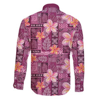 Pink Hawaii Plumeria With Tropical Flowers Motifs Family Matching Off Shoulder Maxi Dress and Hawaiian Shirt