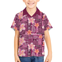 Pink Hawaii Plumeria With Tropical Flowers Motifs Family Matching Summer Maxi Dress and Hawaiian Shirt