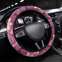 Pink Hawaii Plumeria With Tropical Flowers Motifs Steering Wheel Cover