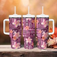 Pink Hawaii Plumeria With Tropical Flowers Motifs Tumbler With Handle