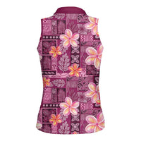 Pink Hawaii Plumeria With Tropical Flowers Motifs Women Sleeveless Polo Shirt LT14 - Polynesian Pride