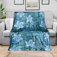 Cyan Hawaii Plumeria With Tropical Flowers Motifs Blanket