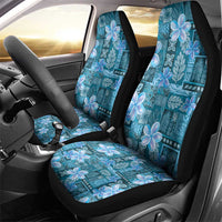 Cyan Hawaii Plumeria With Tropical Flowers Motifs Car Seat Cover