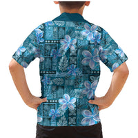 Cyan Hawaii Plumeria With Tropical Flowers Motifs Family Matching Mermaid Dress and Hawaiian Shirt LT14 - Polynesian Pride