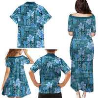 Cyan Hawaii Plumeria With Tropical Flowers Motifs Family Matching Puletasi and Hawaiian Shirt LT14 - Polynesian Pride