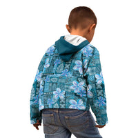 Cyan Hawaii Plumeria With Tropical Flowers Motifs Kid Hoodie