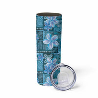 Cyan Hawaii Plumeria With Tropical Flowers Motifs Skinny Tumbler