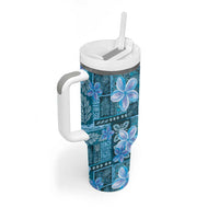 Cyan Hawaii Plumeria With Tropical Flowers Motifs Tumbler With Handle